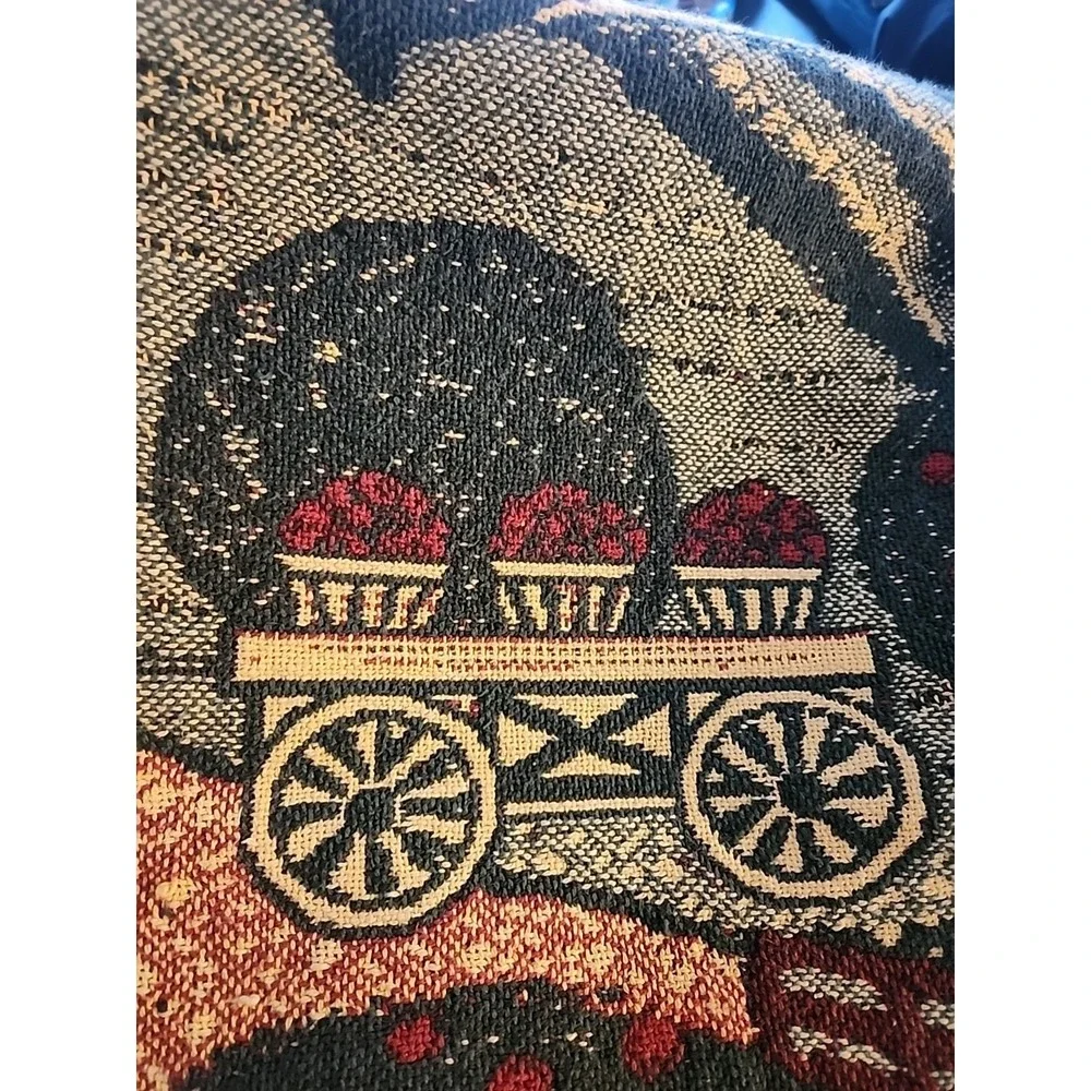 Vtg woven‎ Tapestry Throw Blanket Horses Barn Apple Orchard Thick Cotton Fringe